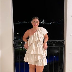 Beige ruffle dress